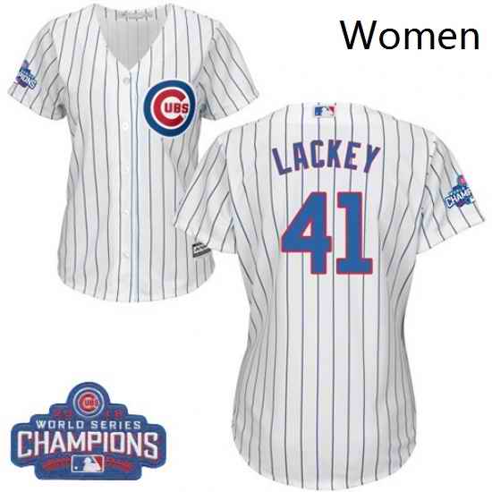 Womens Majestic Chicago Cubs 41 John Lackey Authentic White Home 2016 World Series Champions Cool Base MLB Jersey